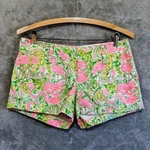 Lilly Pulitzer Walsh pink green paisley flamingo shorts 0